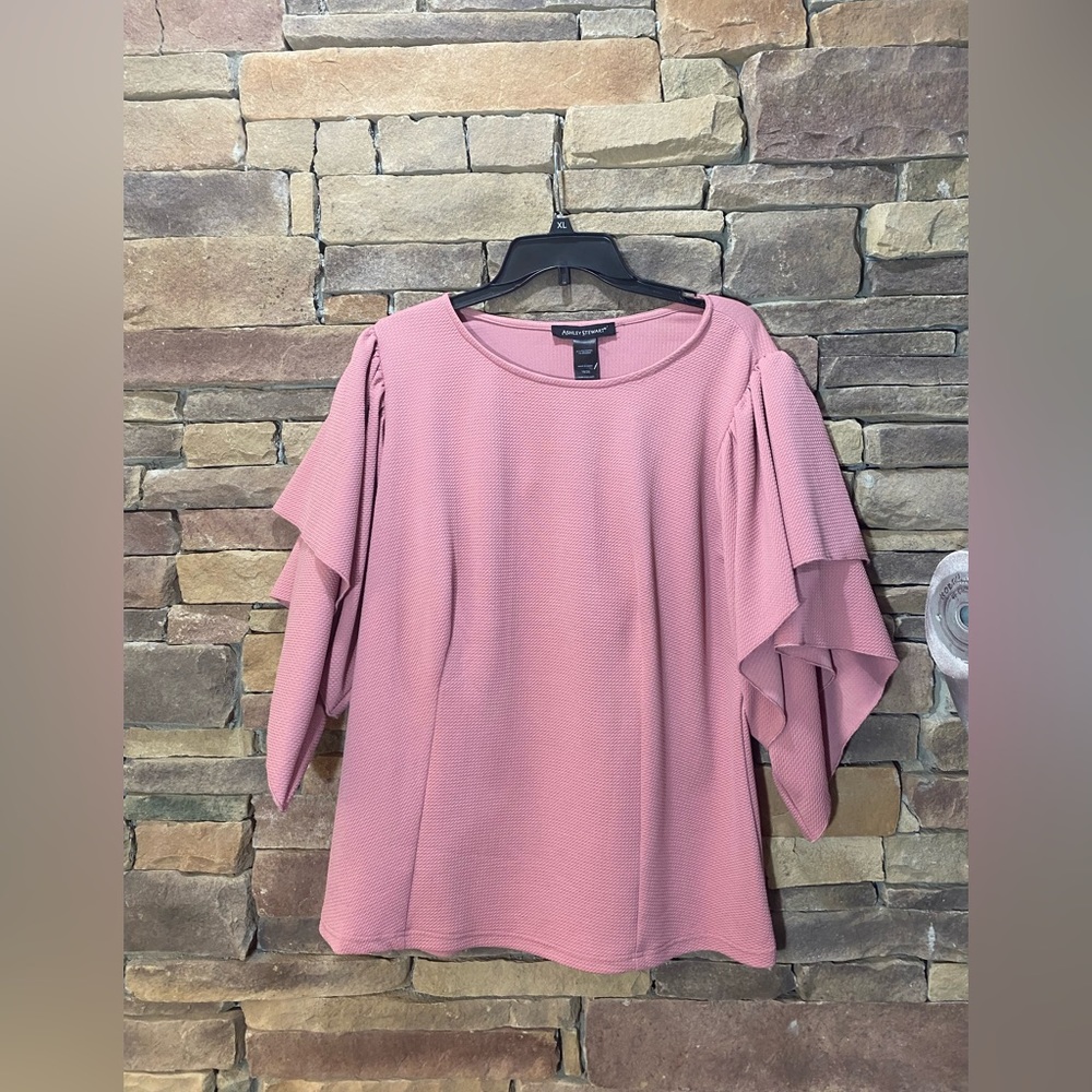 Ashley Stewart Pink Tiered Flutter Sleeve Knit Top